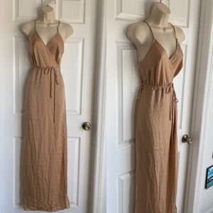 Naked Wadrobe Beige Nude Wrap Gown w/ Slit